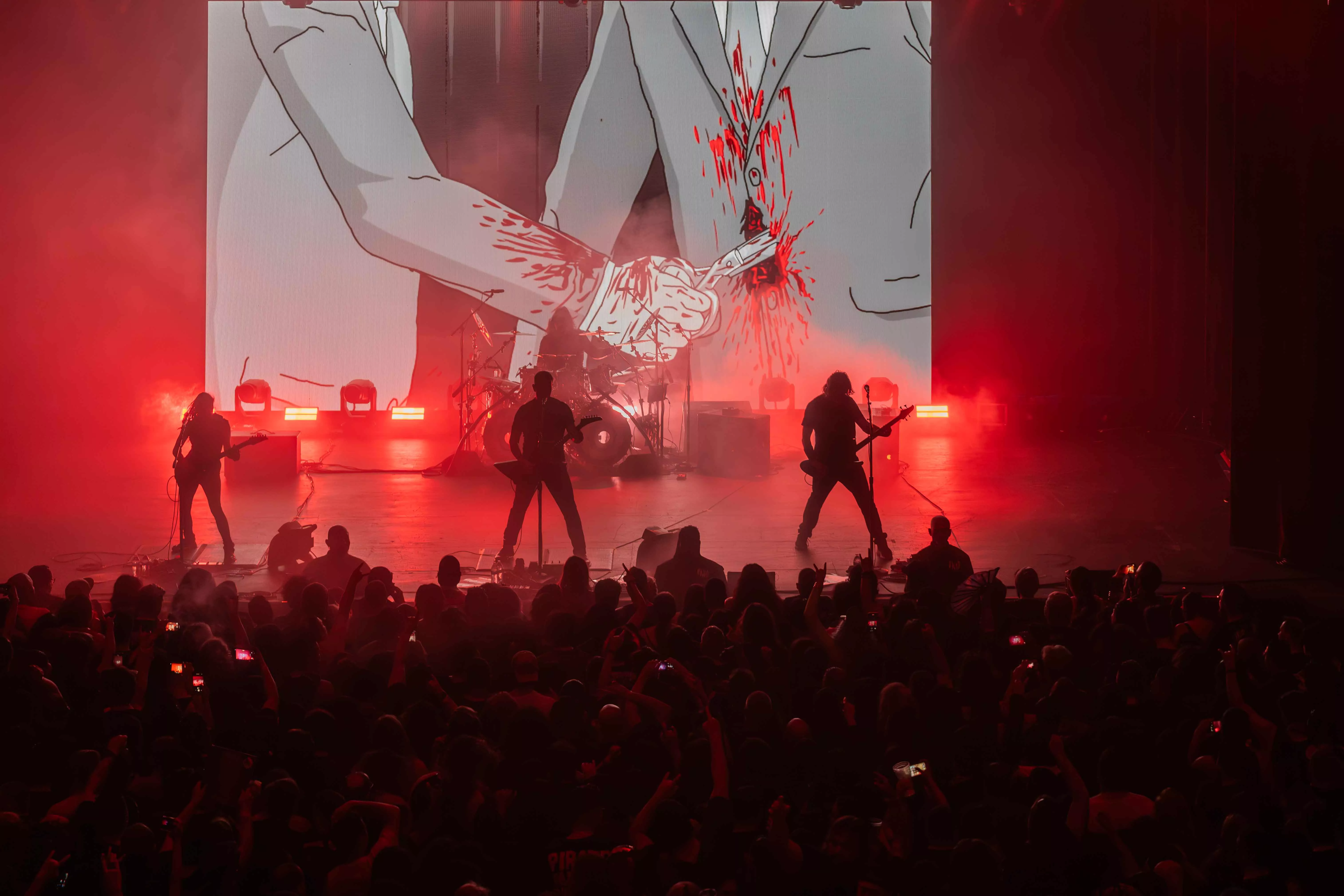 Death metal bands Dethklok Dragonforce and Nekrogoblikon perform for the Mutlation on a Spring Night tour at the Riverside Municipal Auditorium on April 21