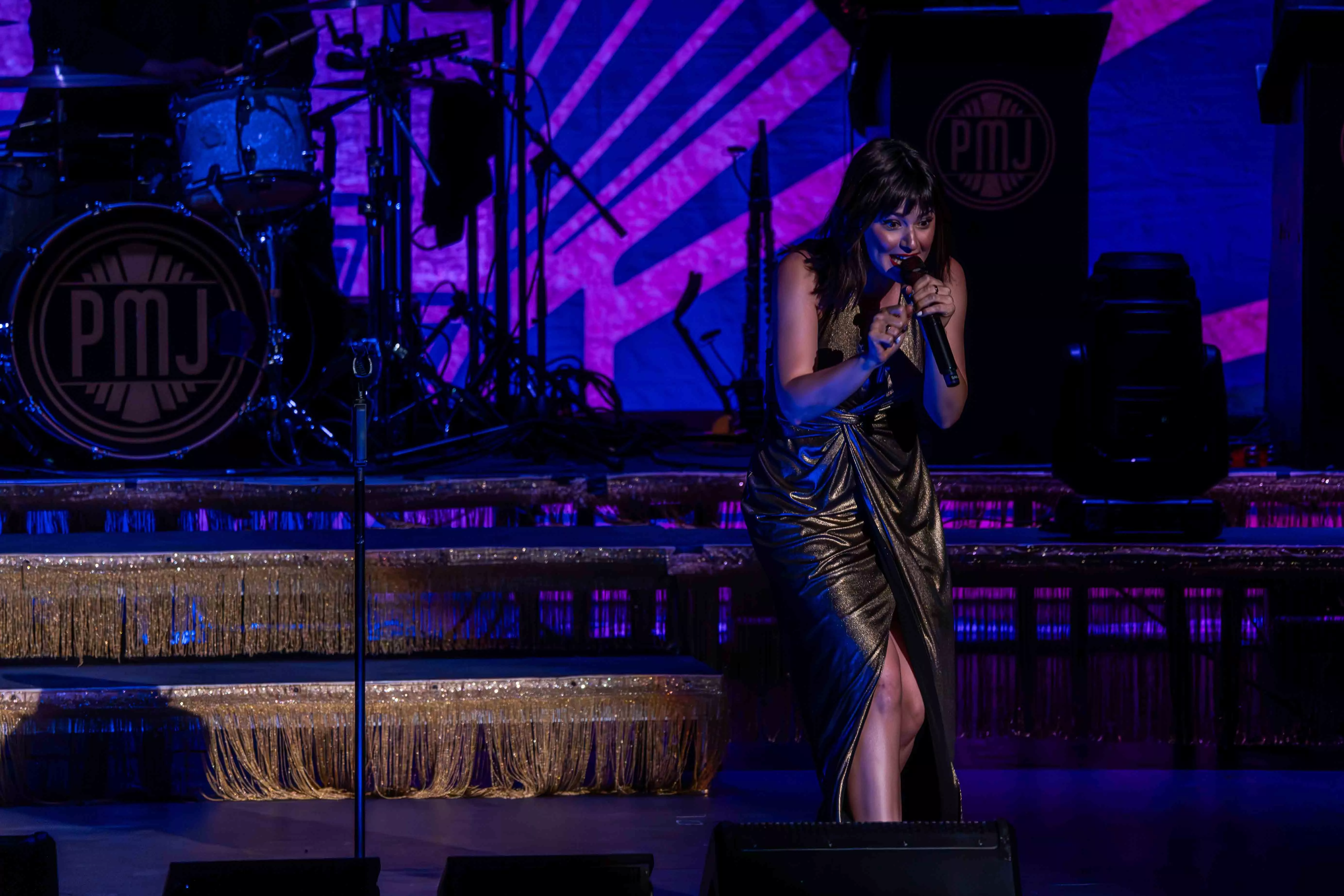 Members of the Scott Bradlee Postmodern Jukebox perform at the Fox Performing Arts Center in Riverside Ca on Aug 9