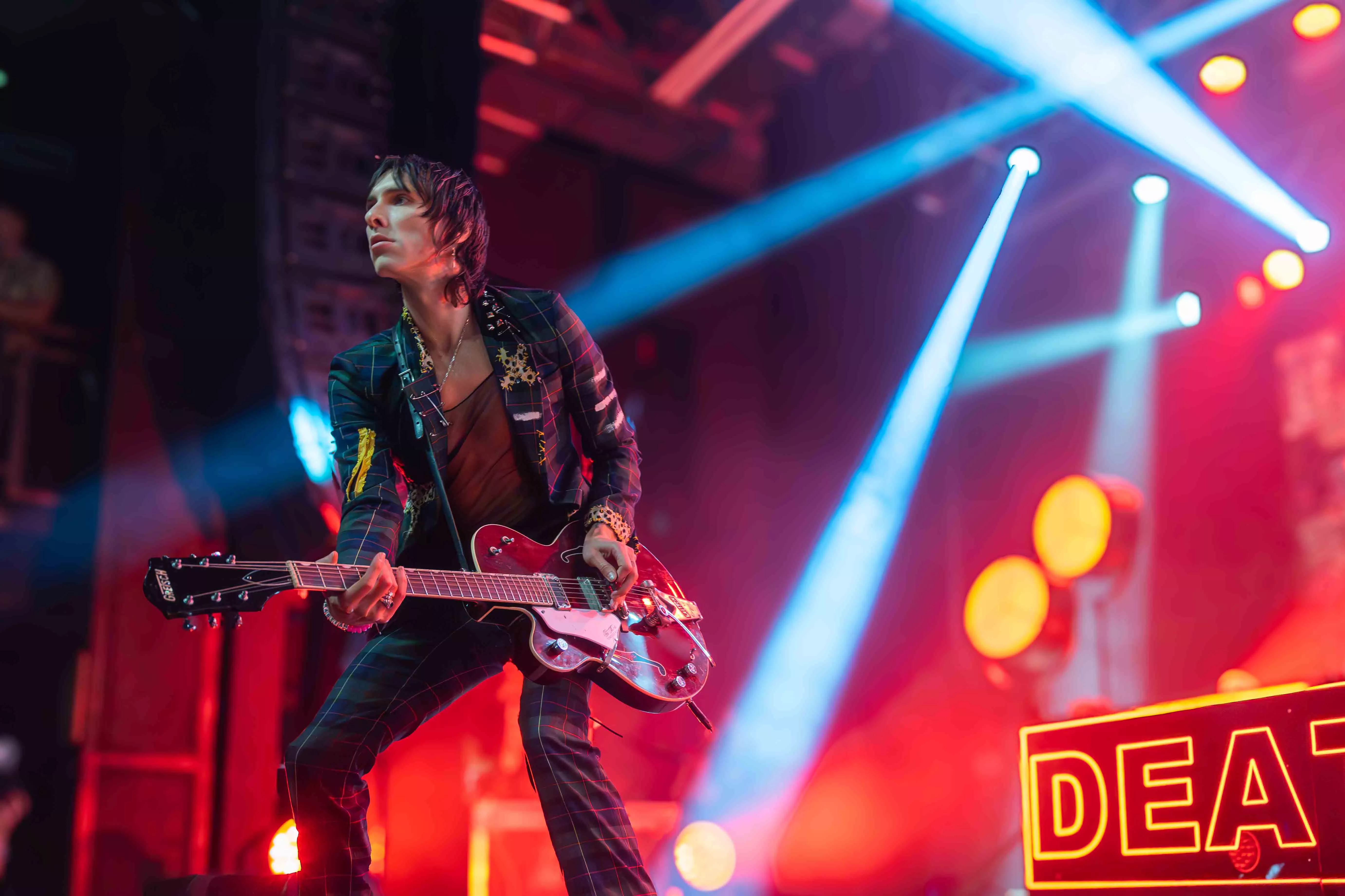 A guitarist performs on stage at the House of Blues in Anaheim Ca