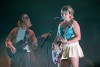 Claire Zhang left and Lili Trifilio perform on stage at the Wiltern