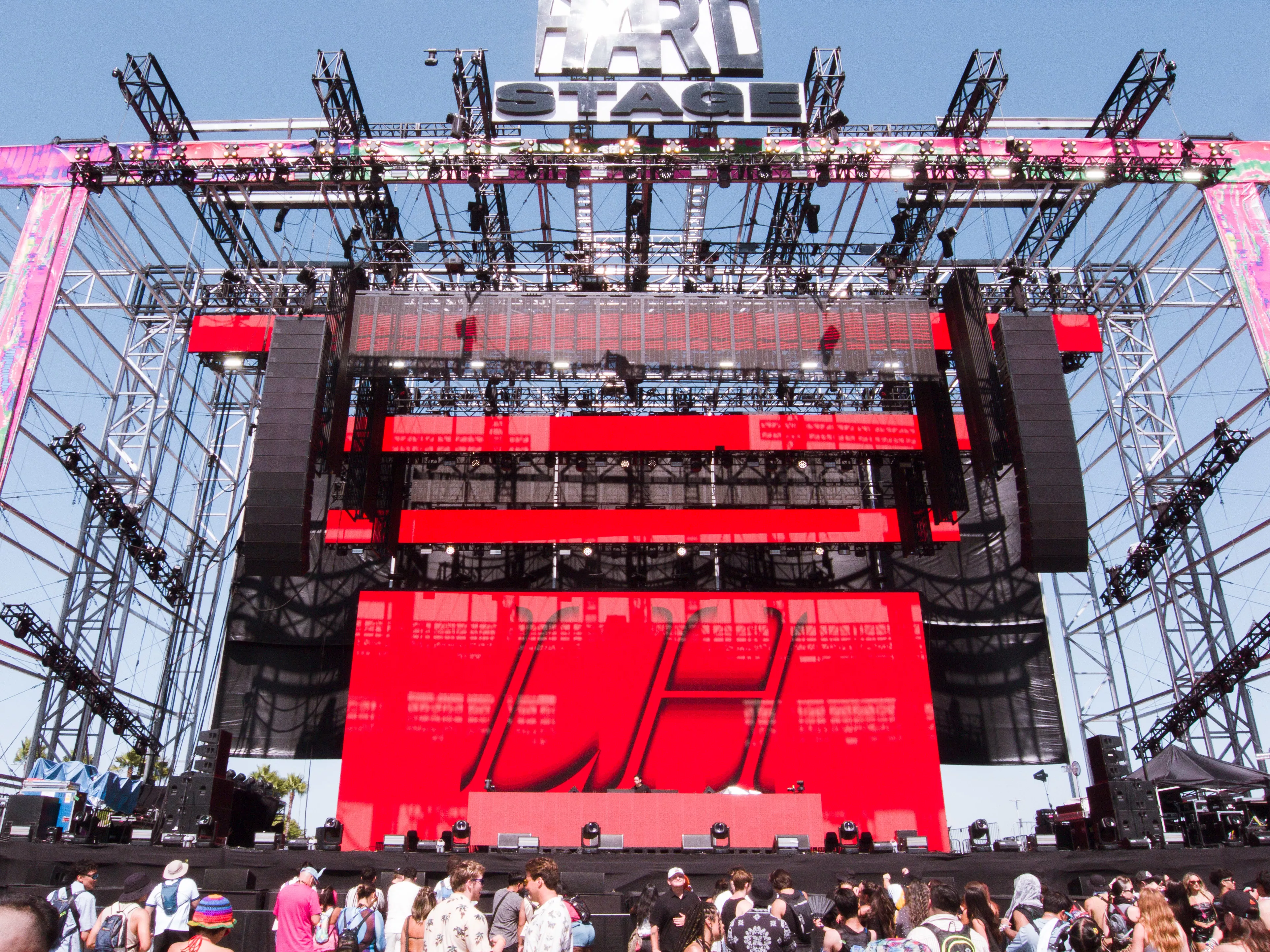 Festival attendees enjoy the music in the shade at Hard Summer at Hollywood Park in Inglewood Ca on August 3rd 2024