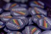 Pride buttons available for free to all attendees of the Riverside Pride BBQ held in Downtown Riverside on September 28