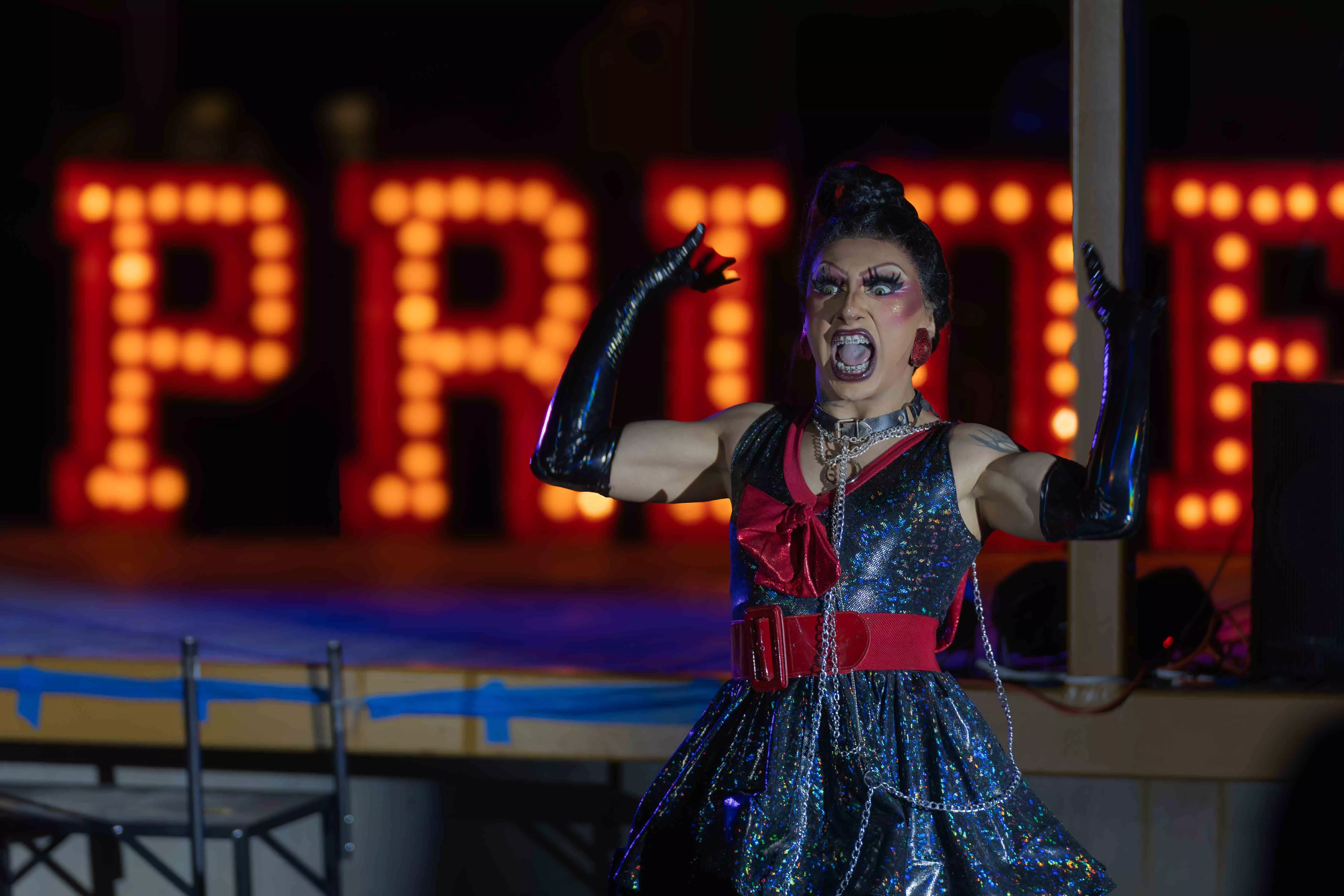 Local Drag performer Athena Kills gives the crowd the show they were begging for during Riversides Pride event in Downtown Riverside on September 28