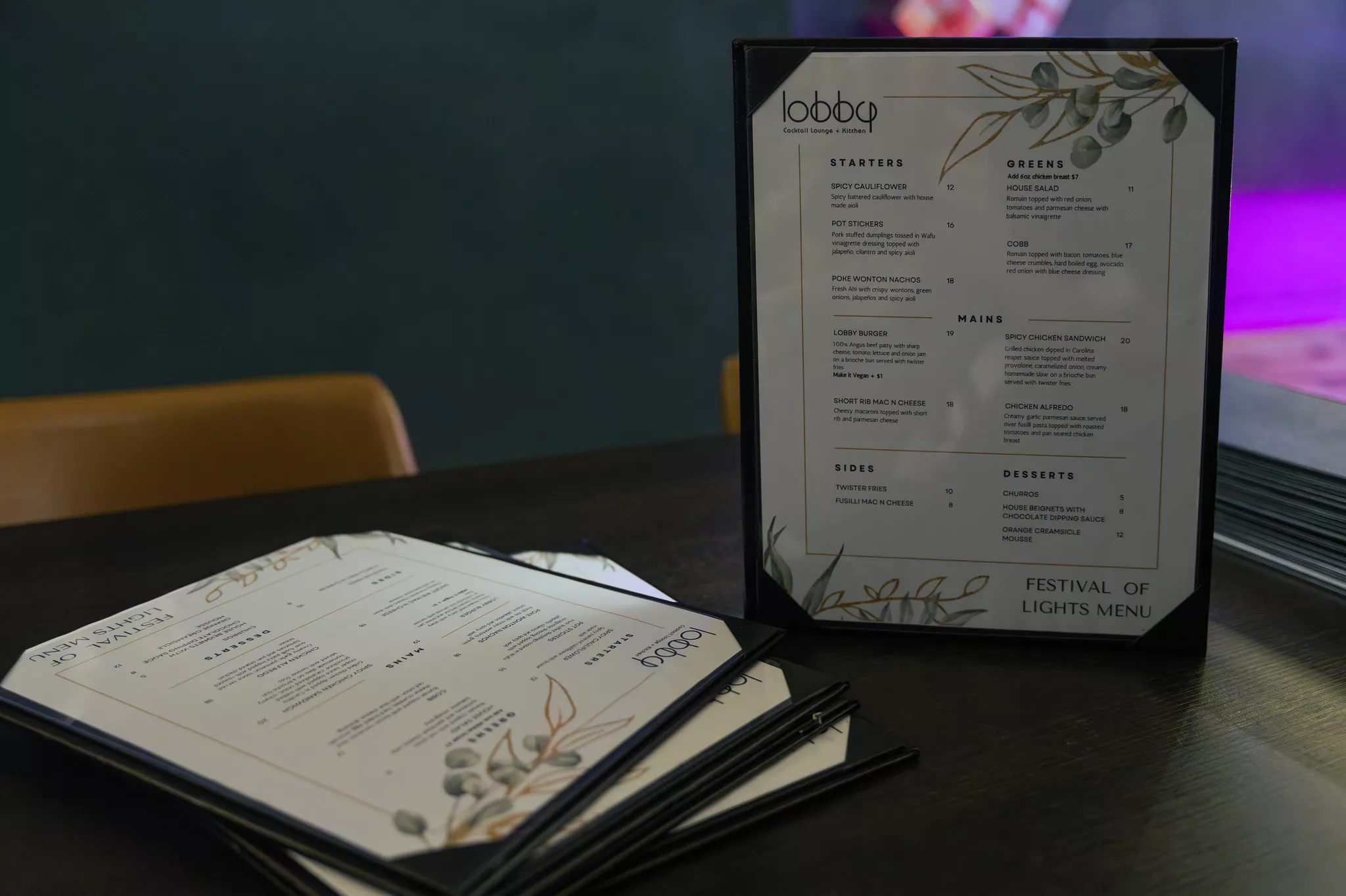 A menu from The Lobby