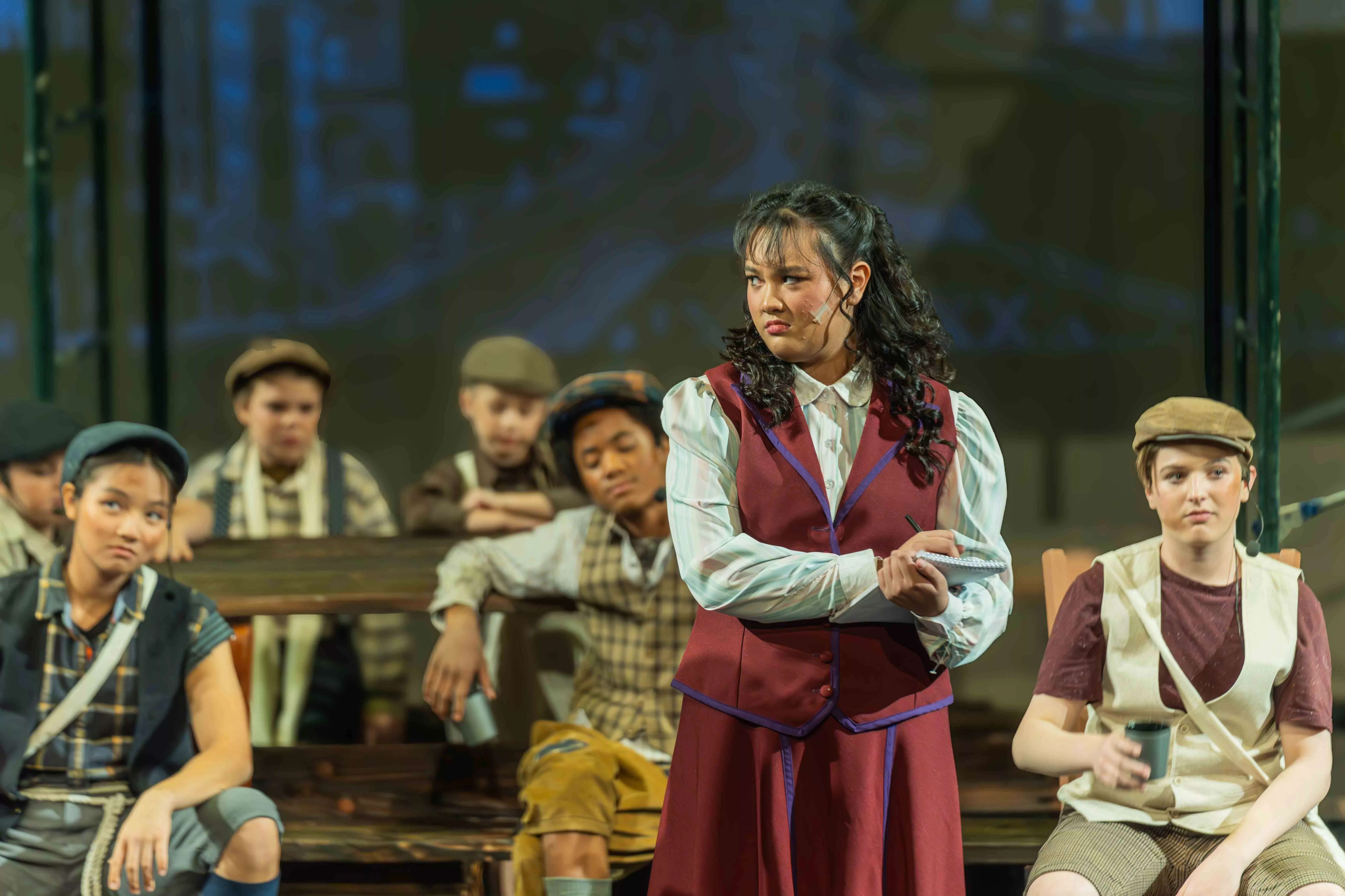 Young Actors from Act Out Enrichment perform Newsies on stage at the Box Theatre in Riverside Ca on Nov 13