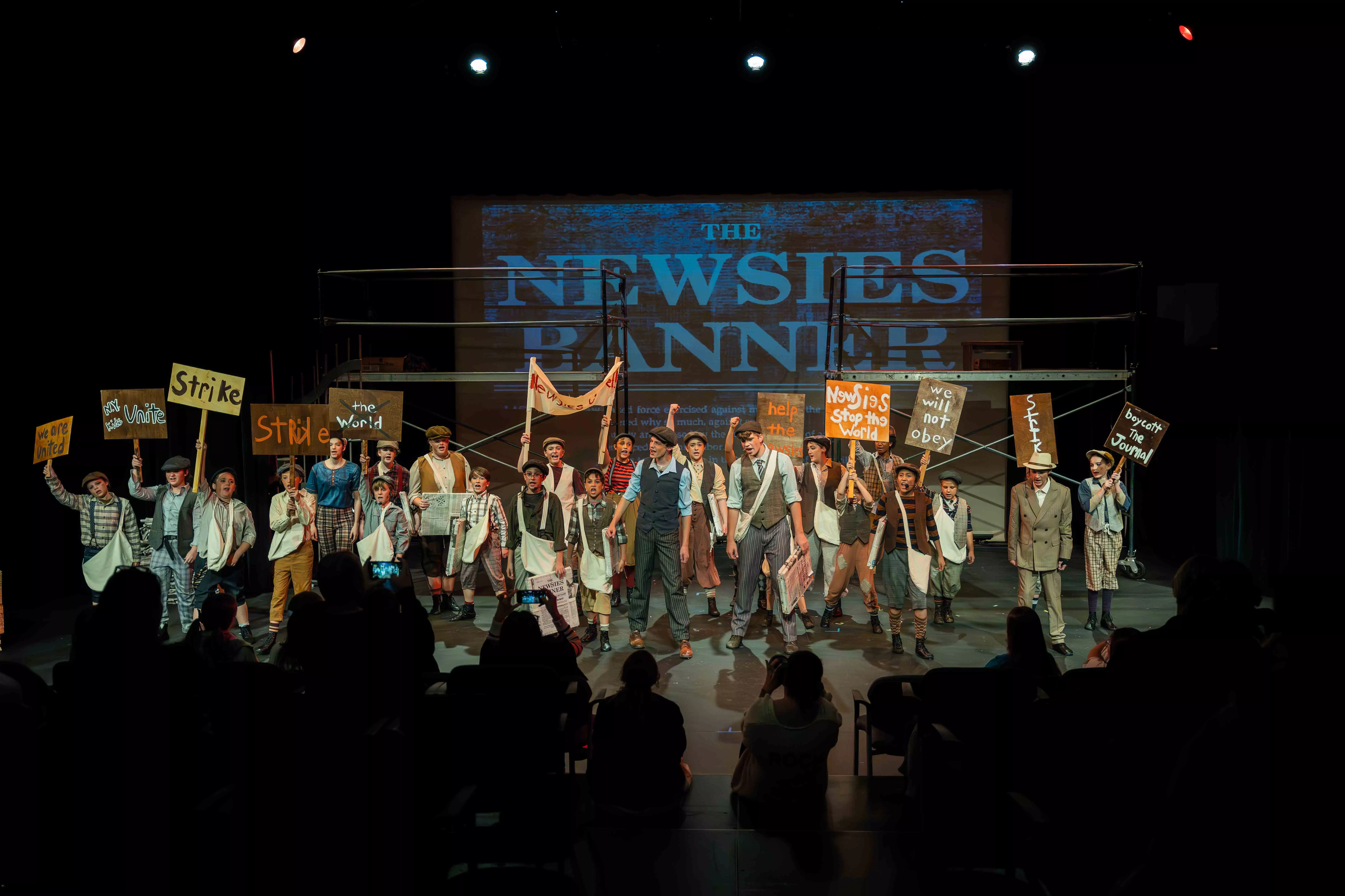 Young Actors from Act Out Enrichment perform Newsies on stage at the Box Theatre in Riverside Ca on Nov 13