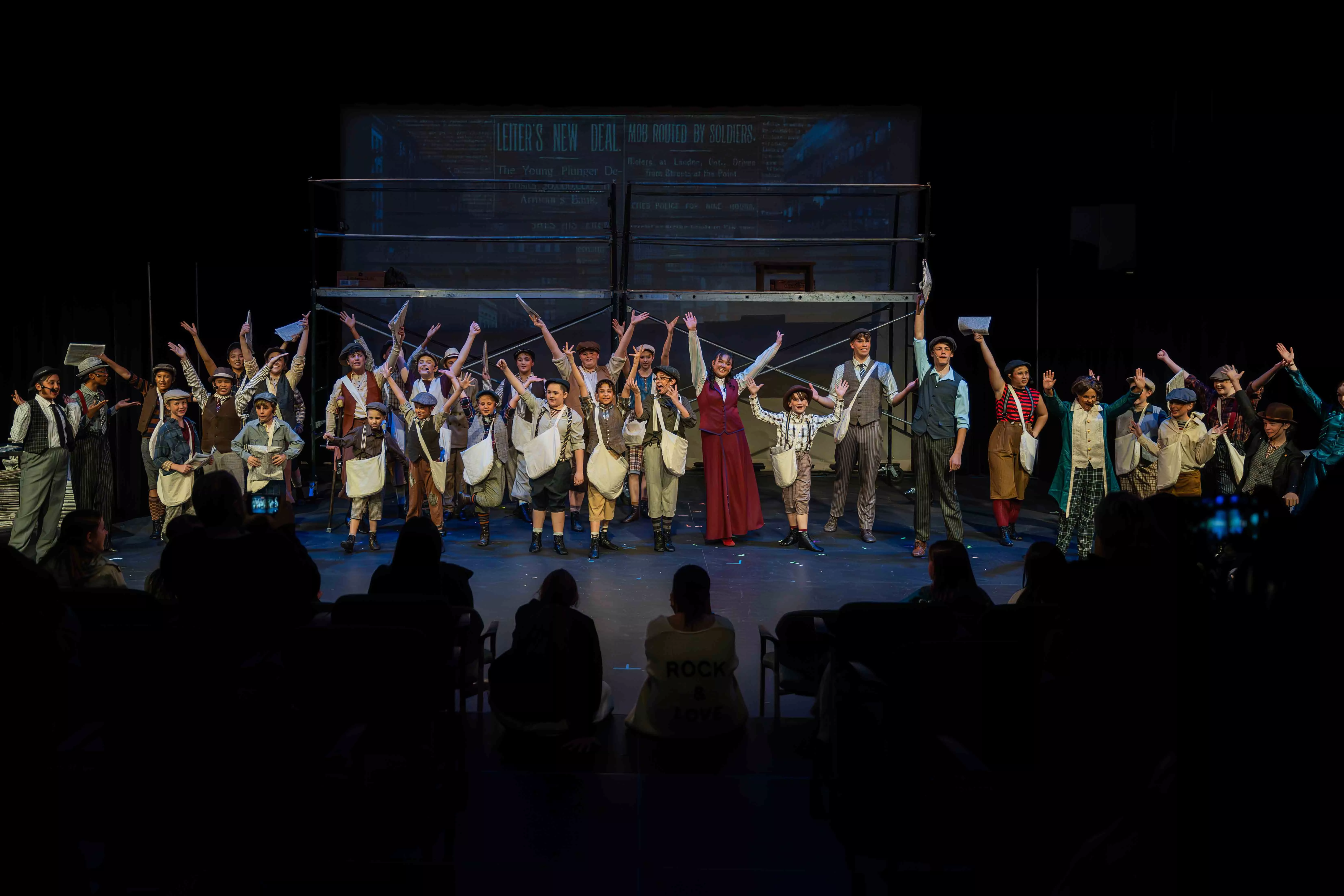 Young Actors from Act Out Enrichment perform Newsies on stage at the Box Theatre in Riverside Ca on Nov 13