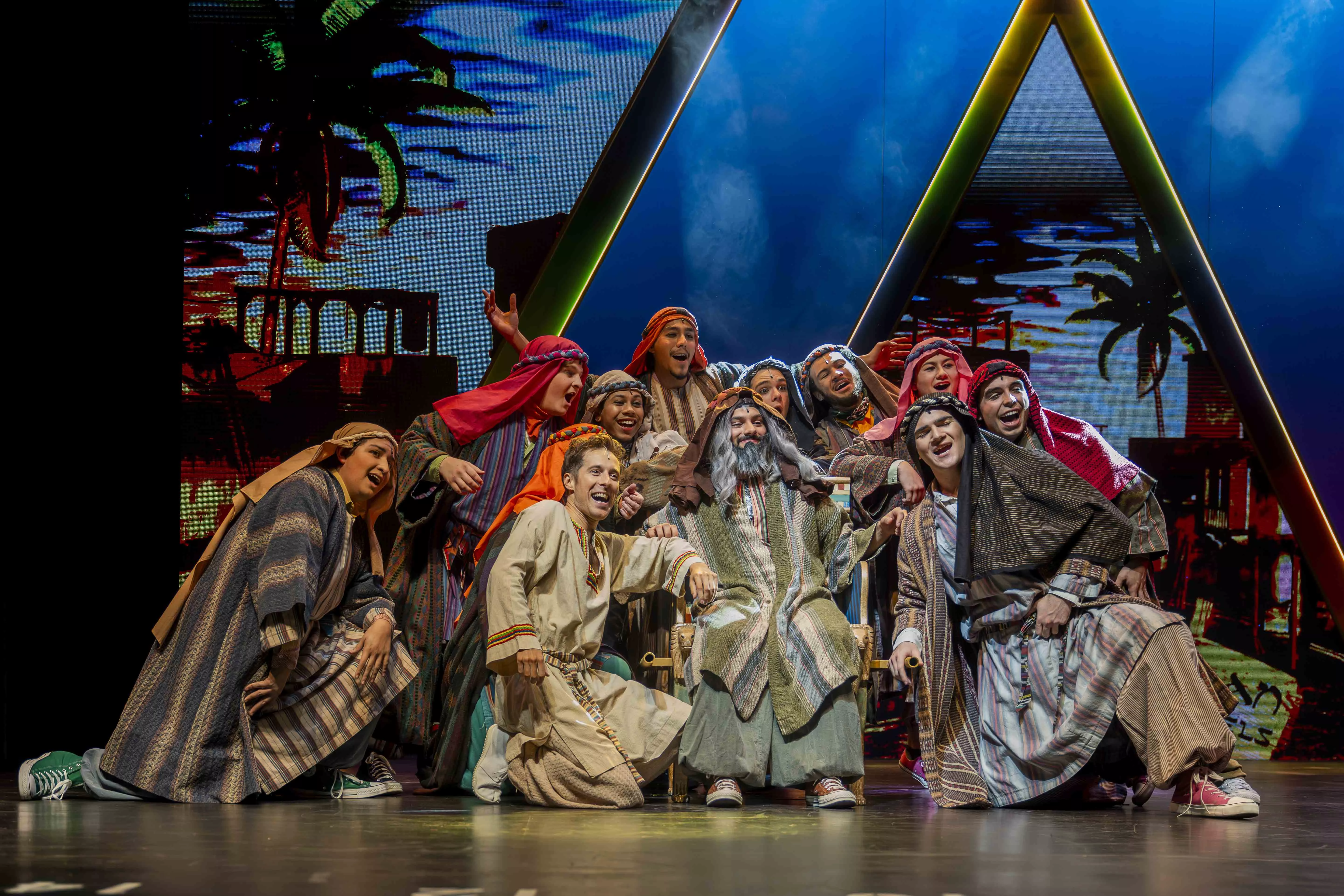 Actors perform on the Landis Auditorium stage at Riverside City College during their production of Joseph and the Amazing Technicolor Dreamcoat on Feb 5.