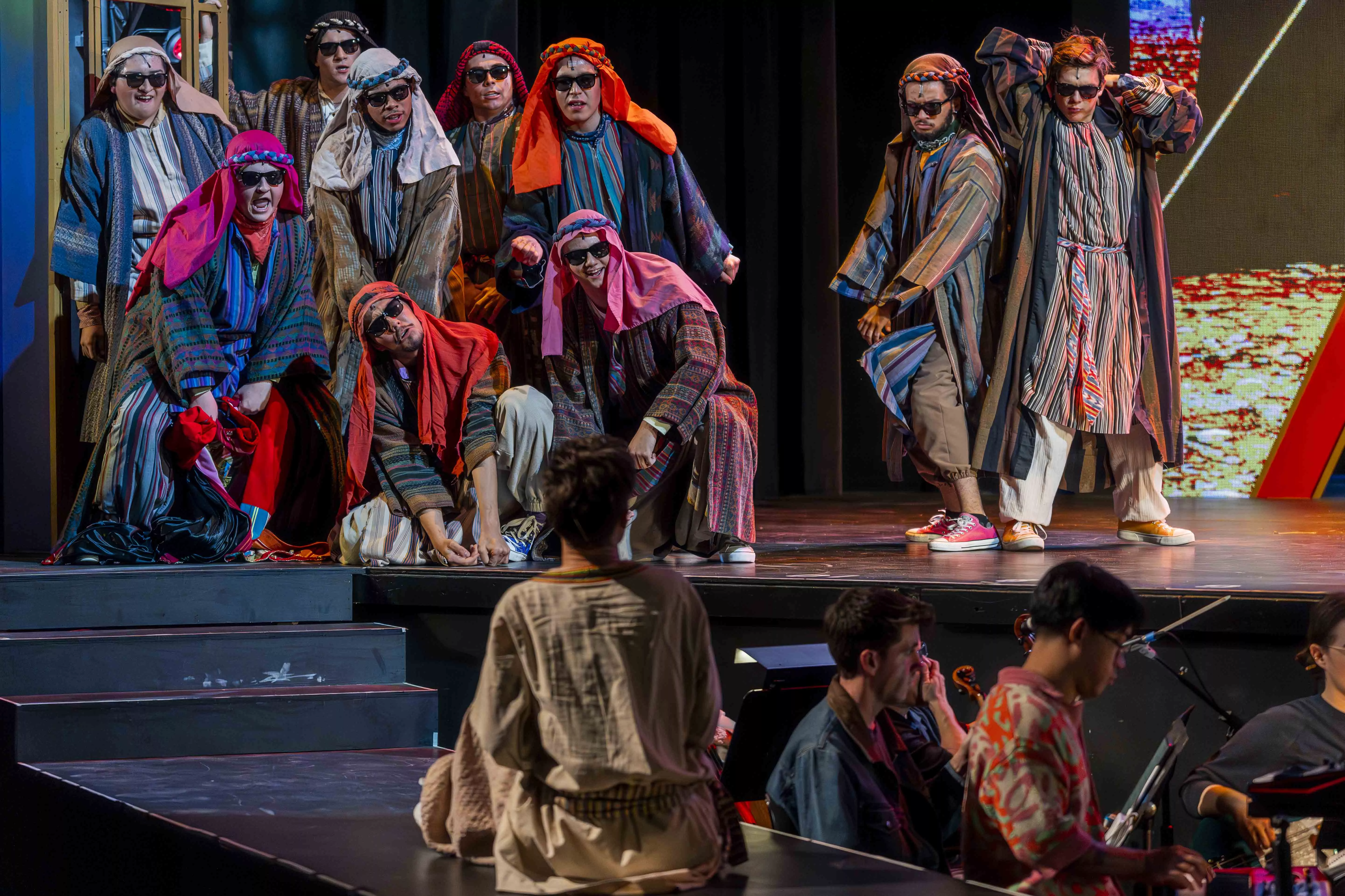 Actors perform on the Landis Auditorium stage at Riverside City College during their production of Joseph and the Amazing Technicolor Dreamcoat on Feb 5.