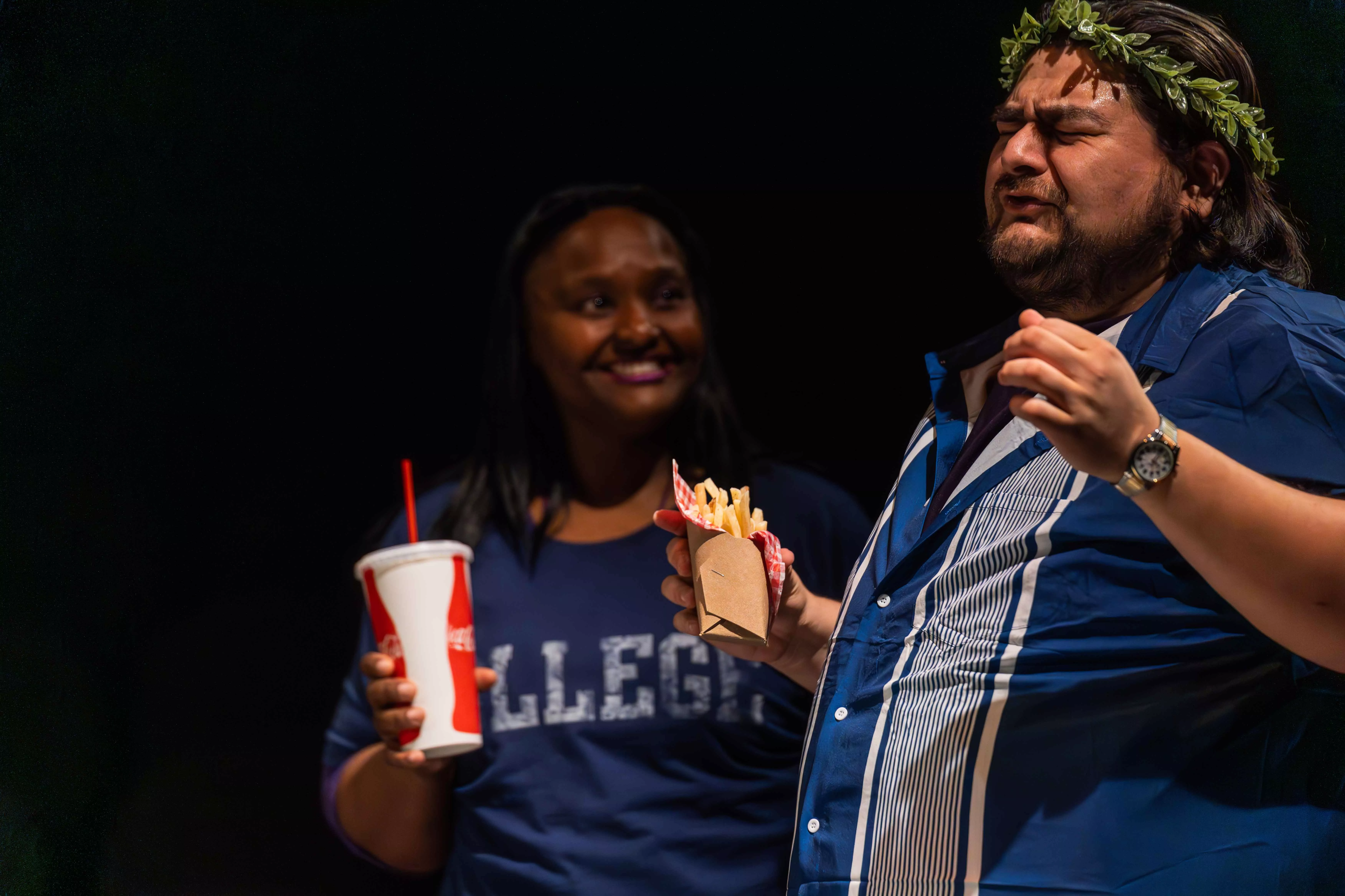 Actors perform scenes from the The Gods of Comedy at the Riverside Community Players theatre in Riverside California