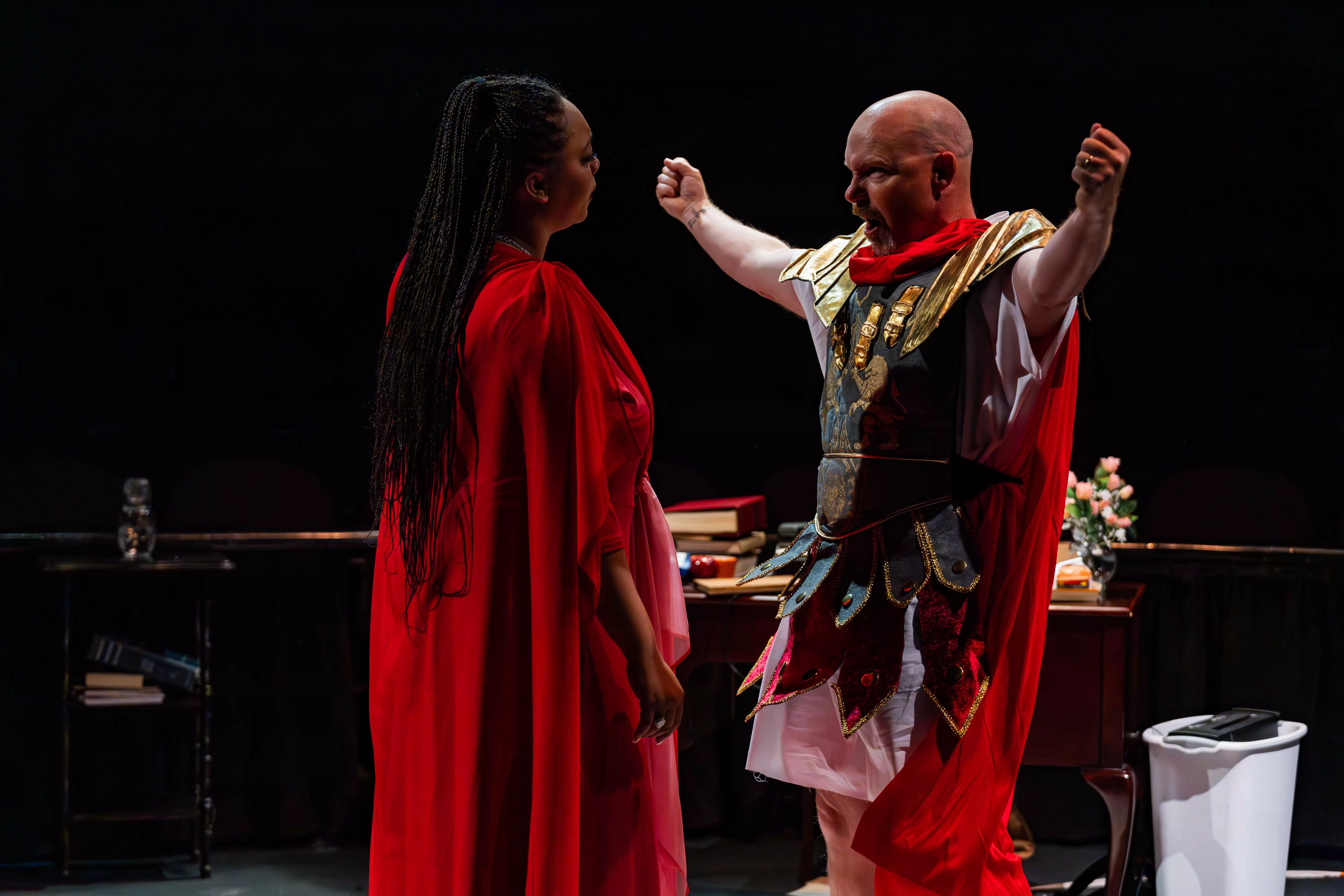 Actors perform scenes from the The Gods of Comedy at the Riverside Community Players theatre in Riverside California