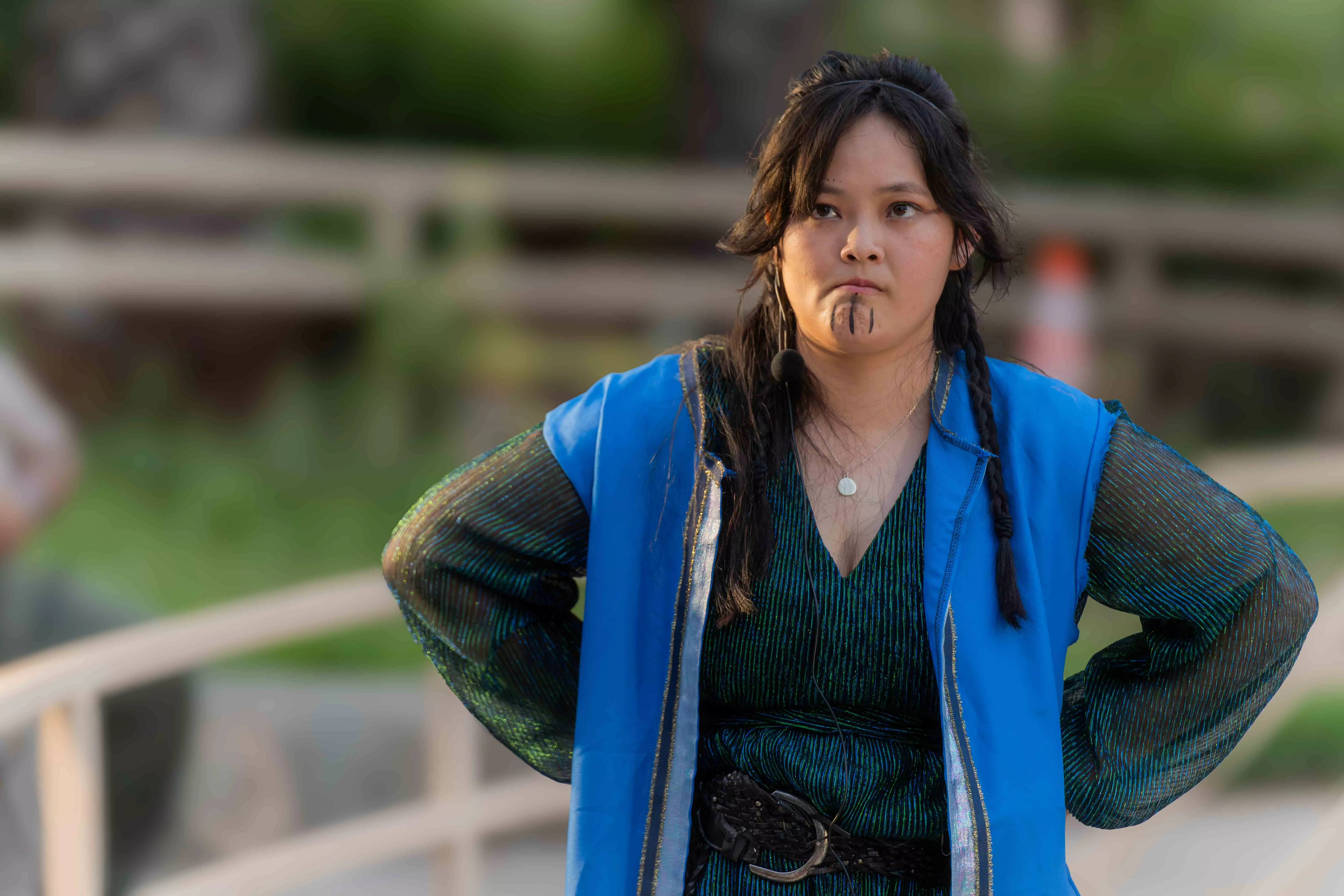 Actors from the Full Circle Players Community Theatre Troupe perform The Tempest at Shakespeare in the Park at the California Citrus Historical Park in Riverside Ca on July 11