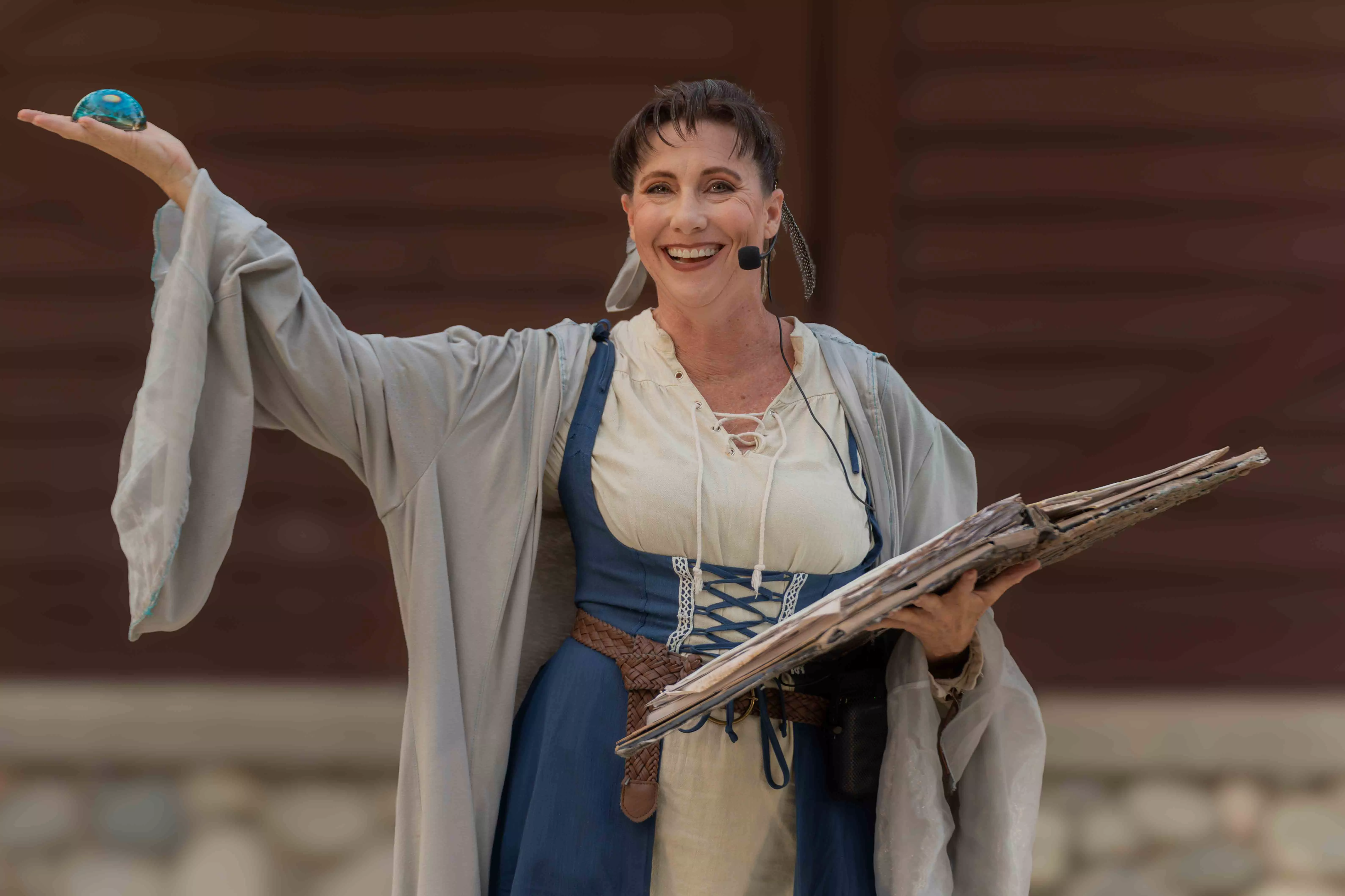 Actors from the Full Circle Players Community Theatre Troupe perform The Tempest at Shakespeare in the Park at the California Citrus Historical Park in Riverside Ca on July 11