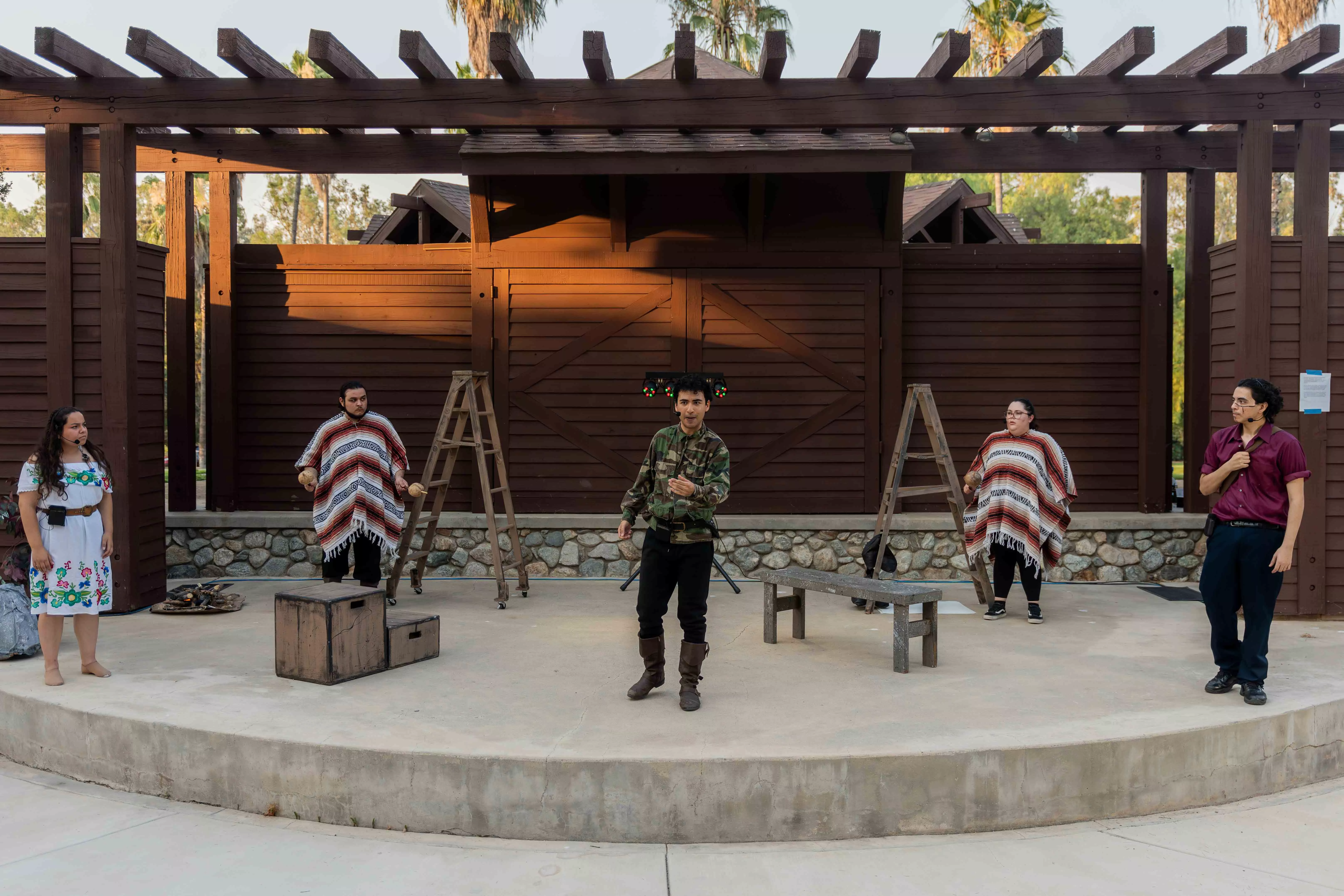 Actors from the Full Circle Players Community Theatre Troupe perform La Mujer Dormida at Shakespeare in the Park at the California Citrus Historical Park in Riverside Ca on July 11